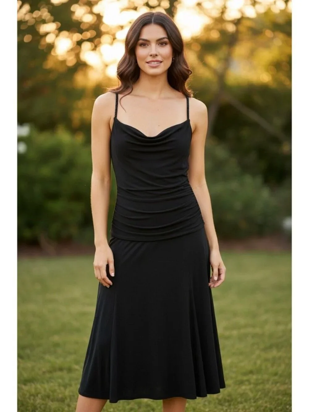 Jones New York Black Beaded Ruched Dress Size 12 Evening Wedding Cocktail Party